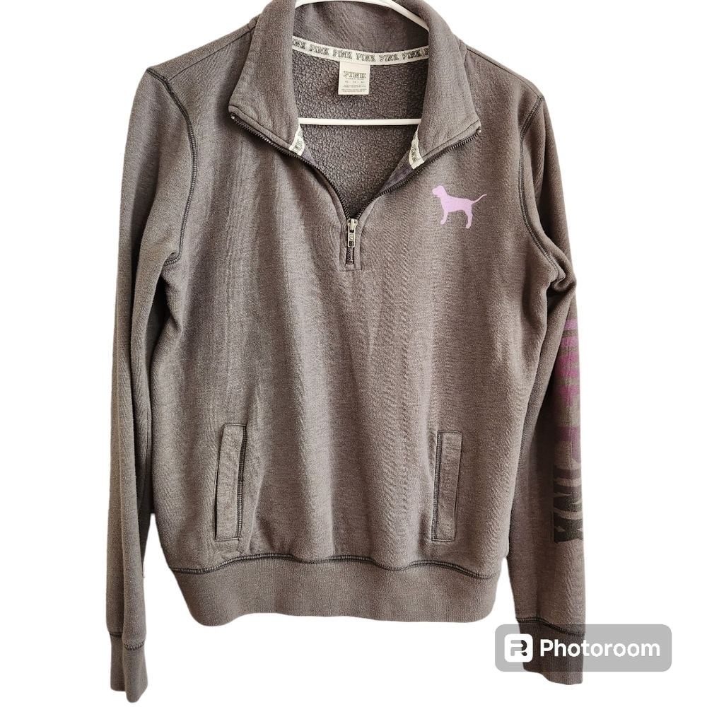 PINK by Victoria Secret 1/4-zip Grey Sweatshirt